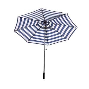 9 ft. Market Patio Umbrella with Aluminum Pole, 8 Metal Ribs, Push Button Tilt and Smooth Action Crank in Blue Stripes