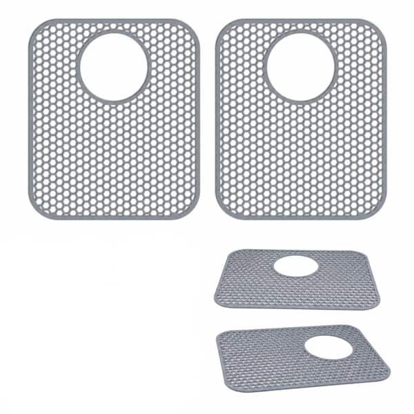 13.58 in. x 11.6 in. Silicone Kitchen Sink Protector Mat Rear Drain 2-Pack Flexible Non-Slip Gray