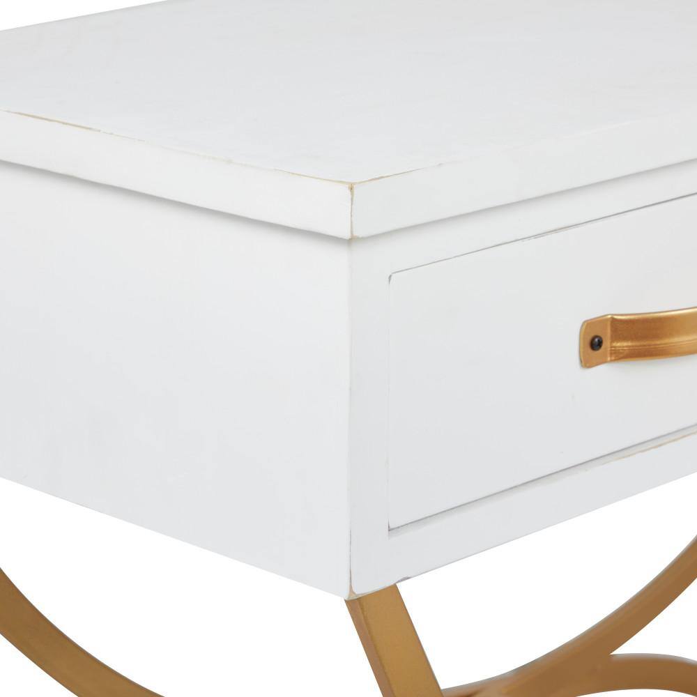 Sleek Pine & Metal Console Table with Dual Storage Drawers, White & Gold
