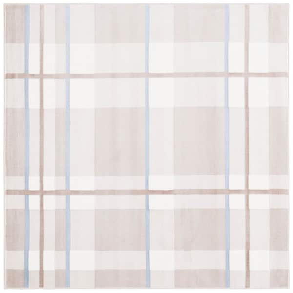 Groove 7 ft. x 7 ft. Beige/Light Blue Geometric Plaid Square Area Rug