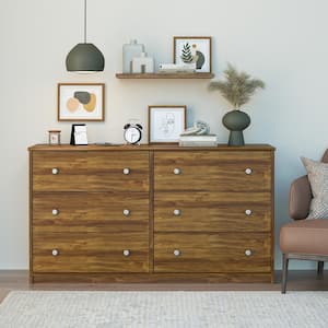 Ellery 6-Drawer Wide Dresser, Brown Oak