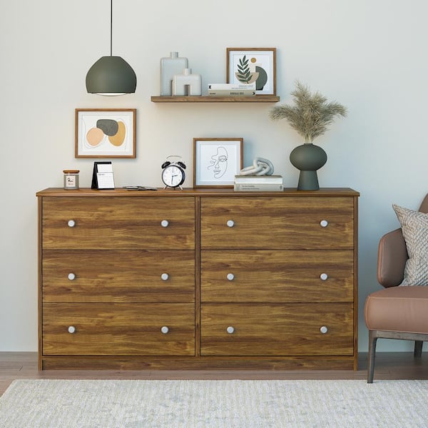 Ameriwood Home Ellery 6-Drawer Wide Dresser, Brown Oak