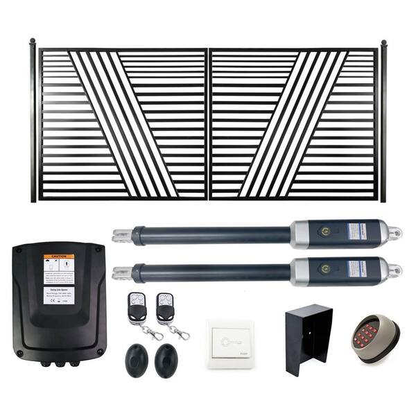 ALEKO 16 ft. x 6 ft. Automated Steel Sofia Dual Swing Black Steel Driveway Gate and Gate Opener Kit ETL Listed Fence Gate