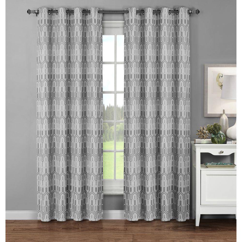 Grey Creative Home Ideas YMC002719 Window Elements Juneau Printed Cotton Extra Wide 104 x 96 in Grommet Curtain Panel Pair 
