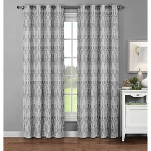 Semi-Opaque Juneau Printed Cotton Extra Wide 96 in. L Grommet Curtain Panel Pair, Grey (Set of 2)