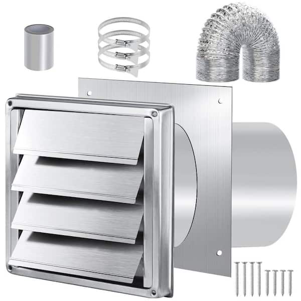 4 in. Stainless Steel Dryer Vent Kit Through Wall with Hose, Duct Connector for Bathroom Exhaust Fans AC Ventilation