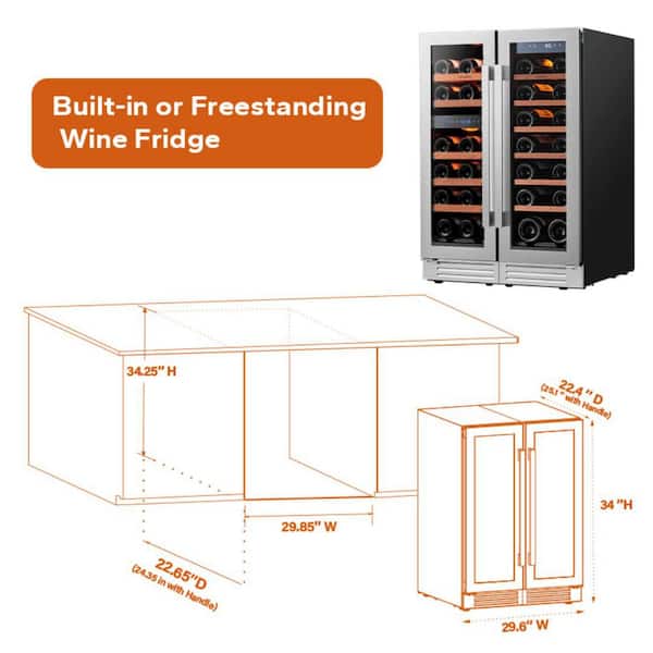 30 in. Triple Zon Built-in /Freestanding Cellar Cooling 61-Bottle Wine Cooler Side-By-Side Fridge in Stainless Steel
