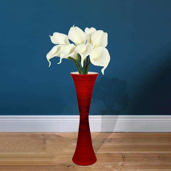 null 27 in. Red Decorative Modern Bamboo Display Floor Vase Hourglass Shape