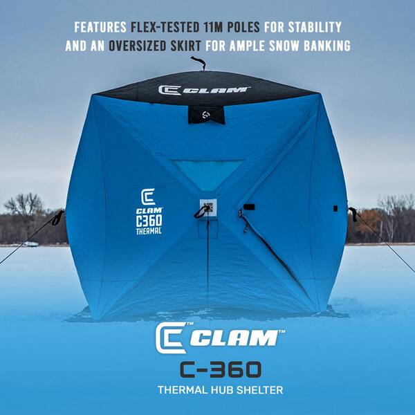 C 360 Portable 6 ft. 3 Person Pop Up Ice Fishing Thermal Hub Shelter Tent