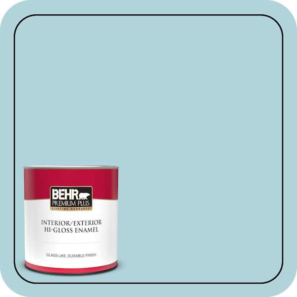 BEHR PREMIUM PLUS 1 qt. #520E-2 Tropical Breeze Hi-Gloss Enamel Interior/Exterior Paint & Primer
