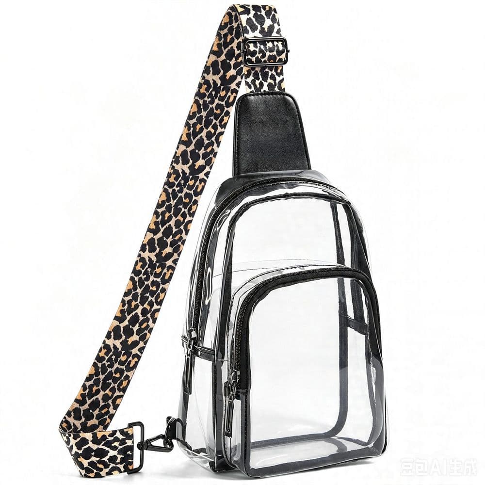 Black Clear PVC Leopard Print Adjustable Strap Sling Tote Bag for Concert Sports Game Amusement Park Security Check price history on PriceWatchPro