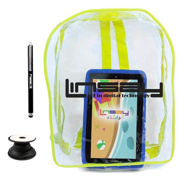 LINSAY 7 in. 64GB Android 13 Tablet with Blue Kids Defender Case, Backpack, Holder and Pen