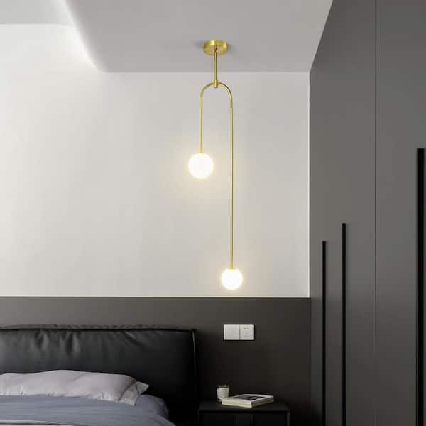 Home Light 40-Watt 2-Lights Gold Modern Pendant Light Fixture With Milk Glass Shade, No Bulbs Included (1-Pack)