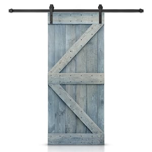 K Series 36 in. x 84 in. Solid Denim Blue Stained DIY Pine Wood Interior Sliding Barn Door with Hardware Kit