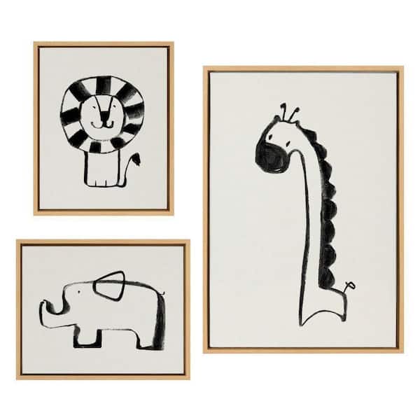 Kate and Laurel Sylvie Giraffe, Lion and Elephant by Teju Reval of SnazzyHues 3 Piece Framed Art Print 23 in. x 33 in.