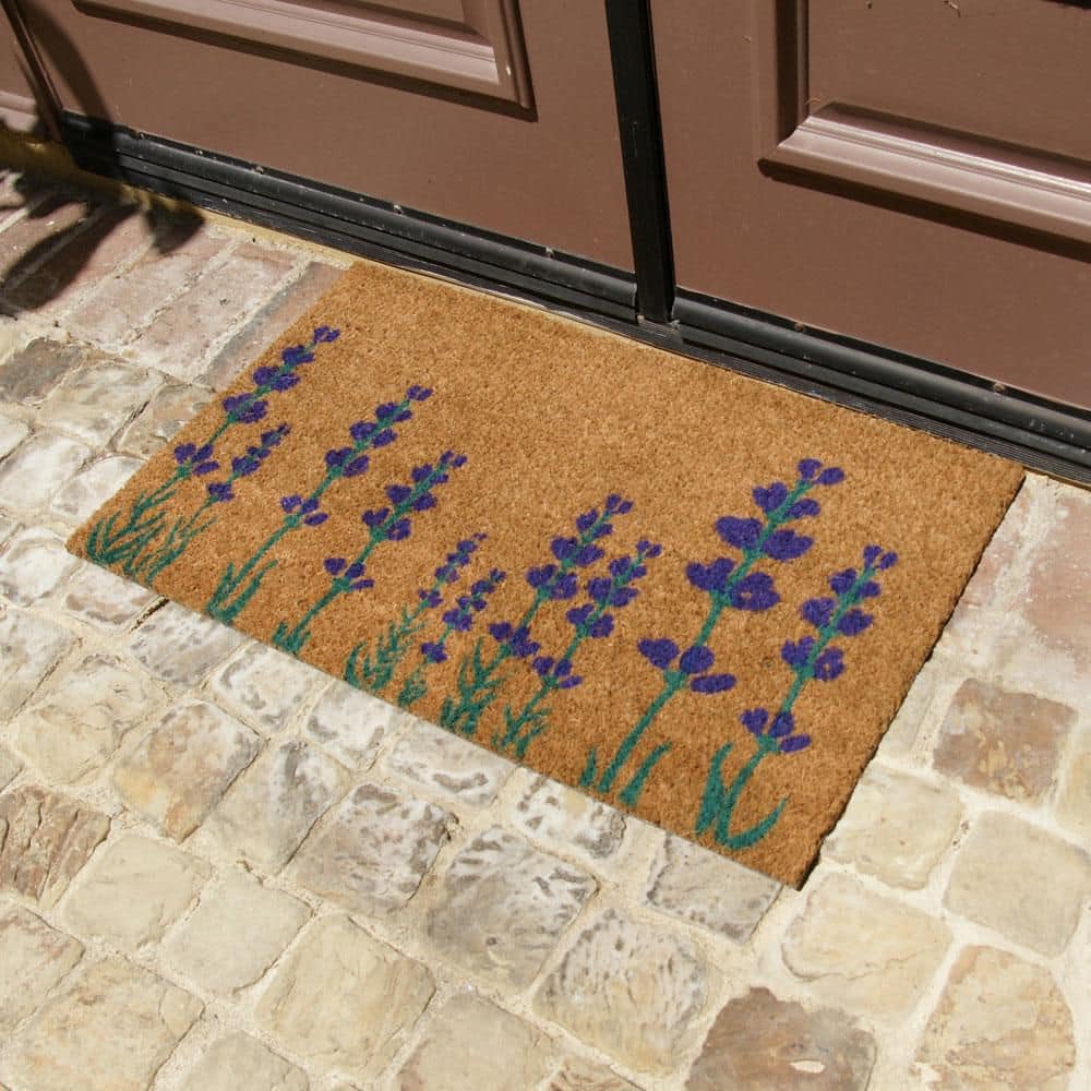 Purple English Lavender Coir Outdoor Flower Doormat, 18" x 30"