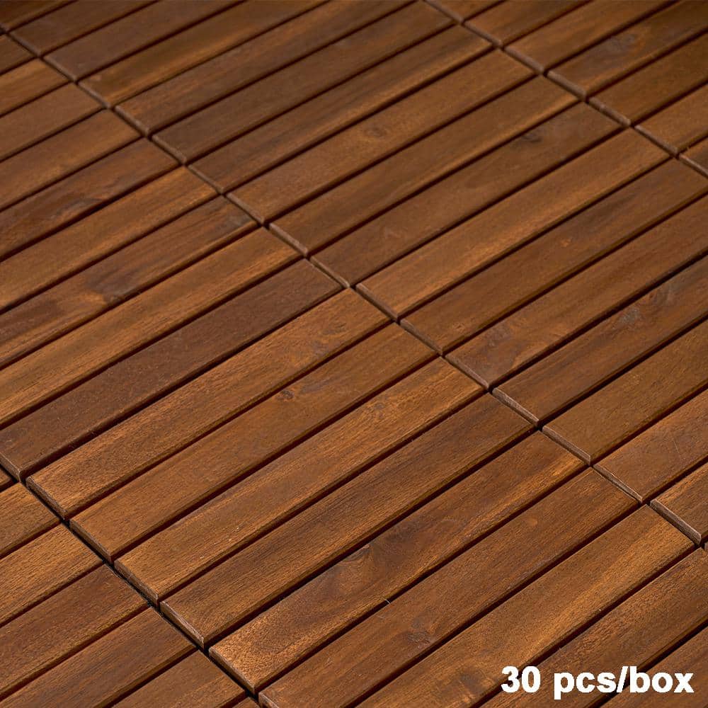 1 ft. x 1 ft. Square Interlocking Acacia Wood Quick Patio Deck Tile Outdoor