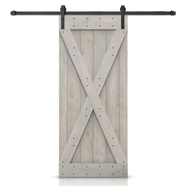 CALHOME 48 in. x 84 in. X Silver Gray Stained DIY Wood Interior Sliding Barn Door with Hardware Kit