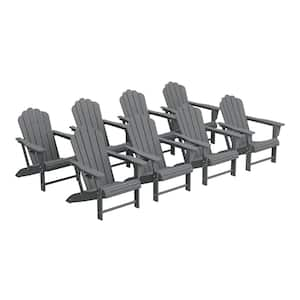 Aderson Set of 8 All Weather Fade Resistant Outdoor Patio HDPE Adirondack Chairs with Cup Holders in Gray