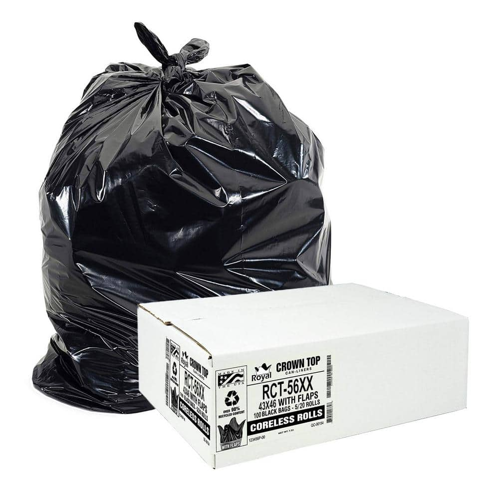 Aluf Plastics 43 in. x 47 in. 56 gal. Black Trash Bags (Pack of 100) 2 Mil (eq) for Construction and Commercial Use