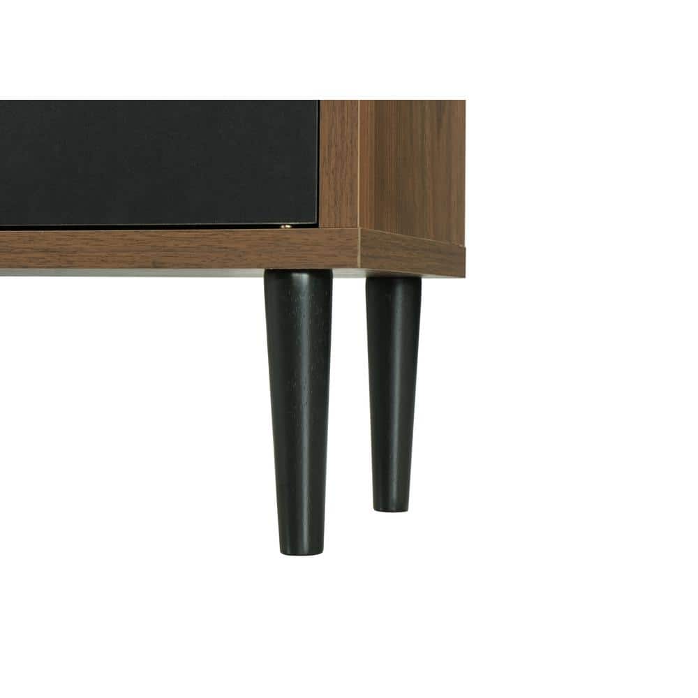 Tall Black and Danish Walnut Wood Bookcase with Doors