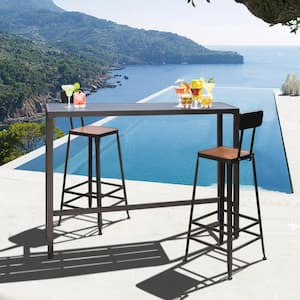55 in. W Outdoor Bar Table Rectangular Dining Table with Metal Frame
