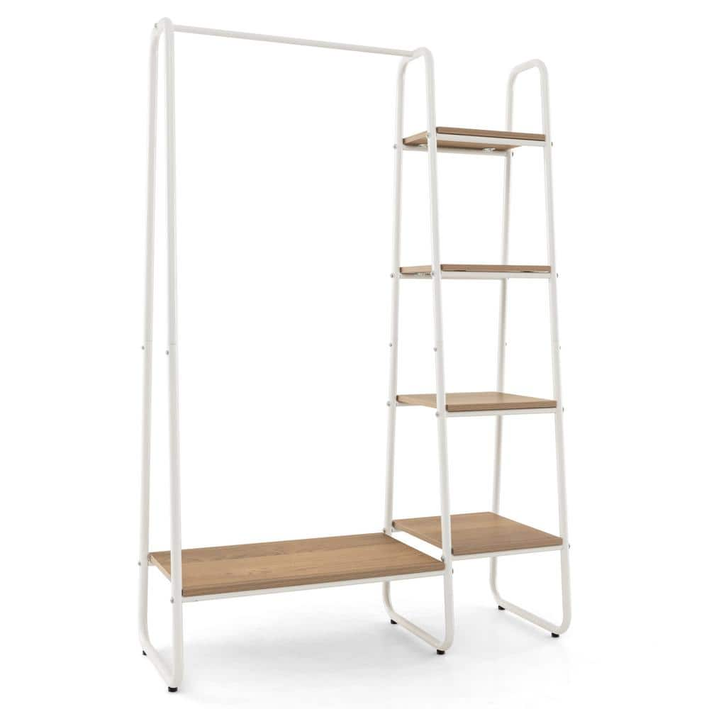 Costway 2-tier Bamboo Garment Rack Clothing Storage Organizer Coat Hanger  W/ Rod & Hooks : Target