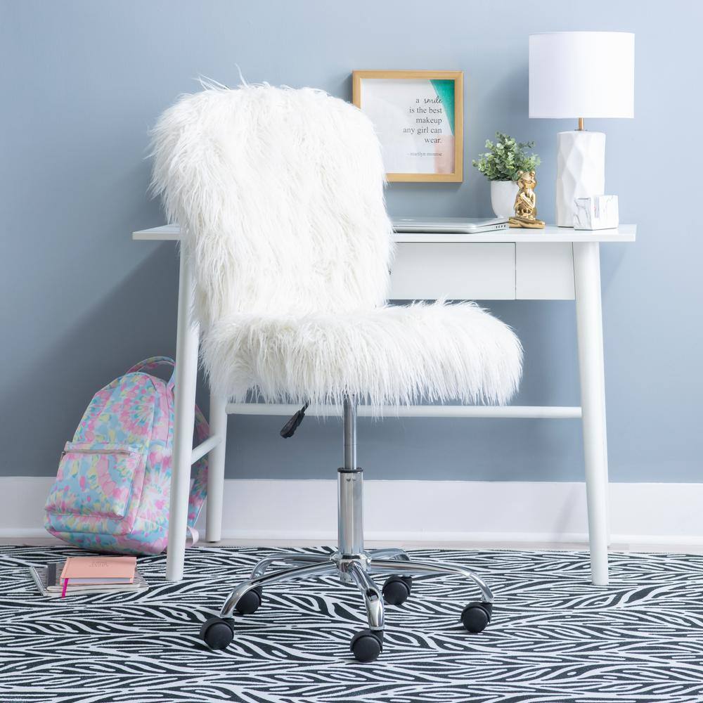 Ergonomic Swivel Task Chair in Cream White with Wood Frame