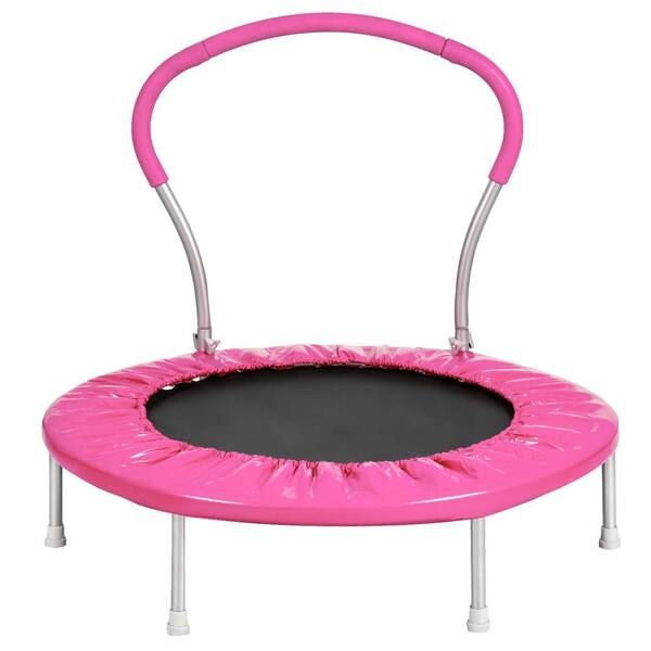 Miscool Anky 36 in. Pink Metal Mini Trampolines with Handle for Kids ...