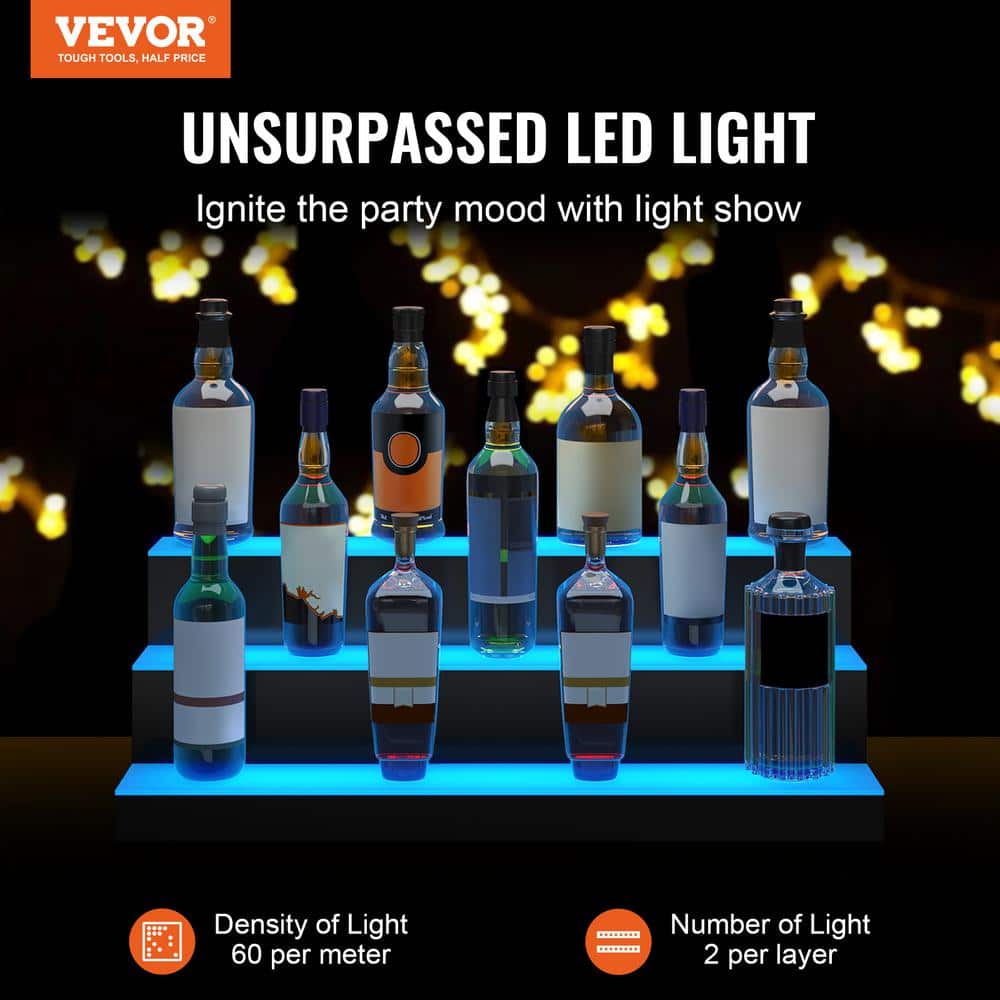 30-Inch Black Acrylic 3-Tier LED Lighted Liquor Bottle Display