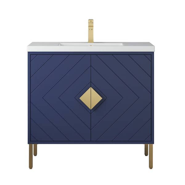 Unbranded Eileen 36 in. 35.5 in. W x 18 in. D x 34.25 in. H Bathroom Vanity in Navy Blue Color with White Acrylic Top