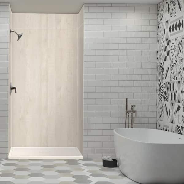 Linear 34 in. L x 48 in. W Single Threshold Alcove Shower Pan Base with a Center Drain in Cameo