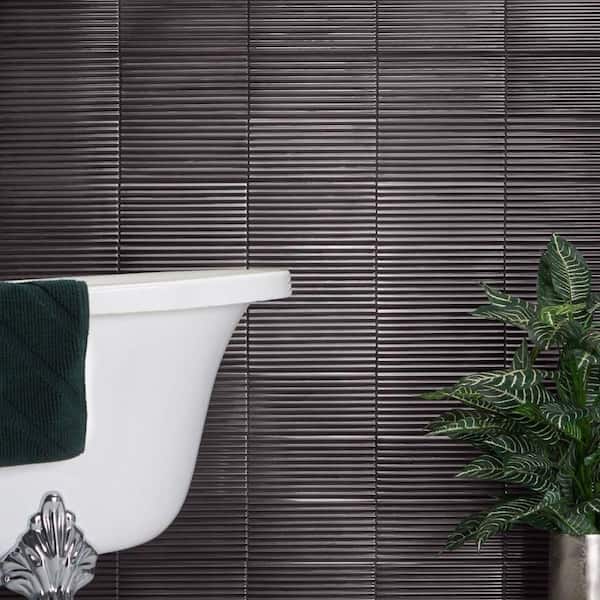 Ardor Linear Black 4.7 in. x 9.7 in. Metallic Porcelain Wall Tile (6.32 sq. ft./Case)