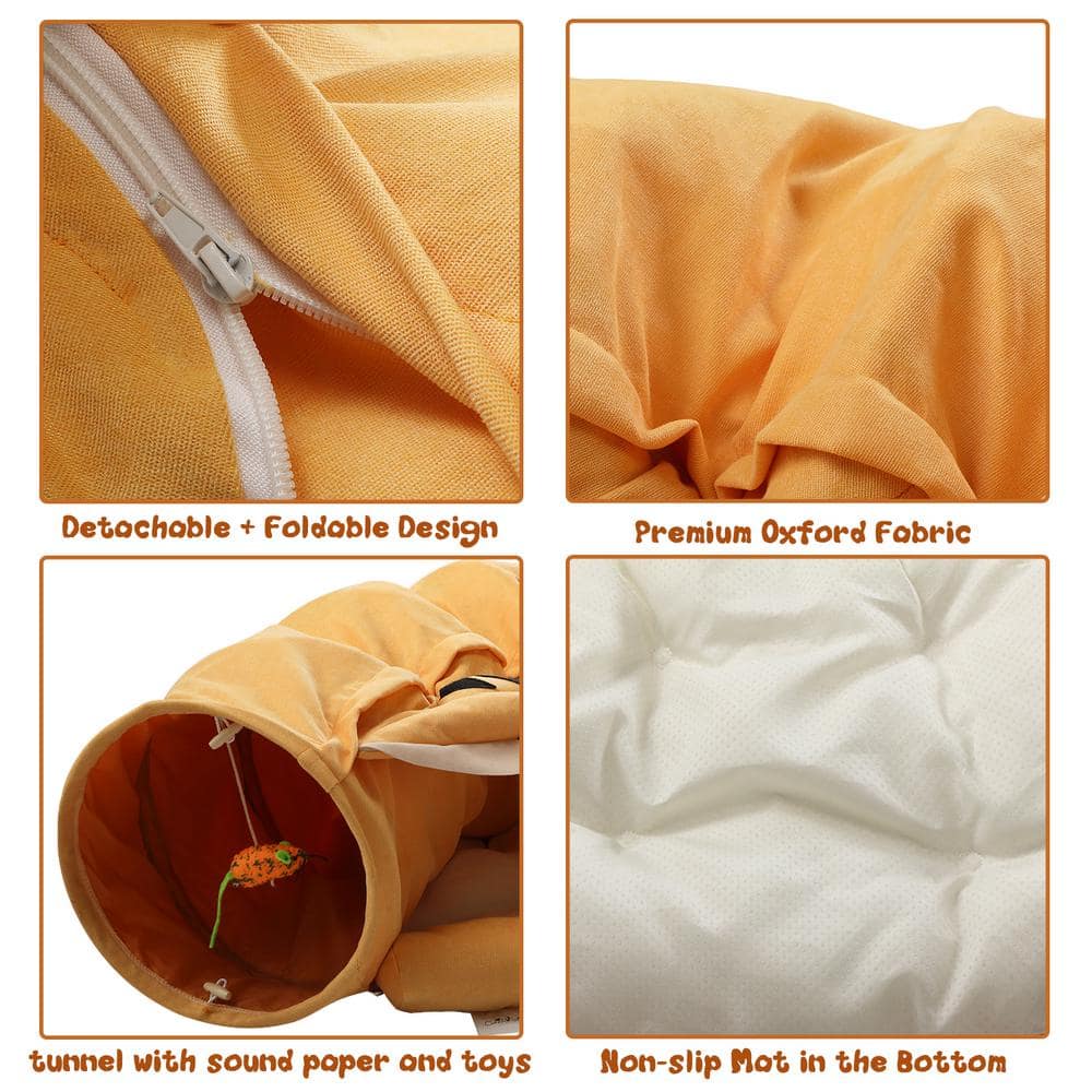 Medium Yellow Plush Polyester Cat Tunnel Bed