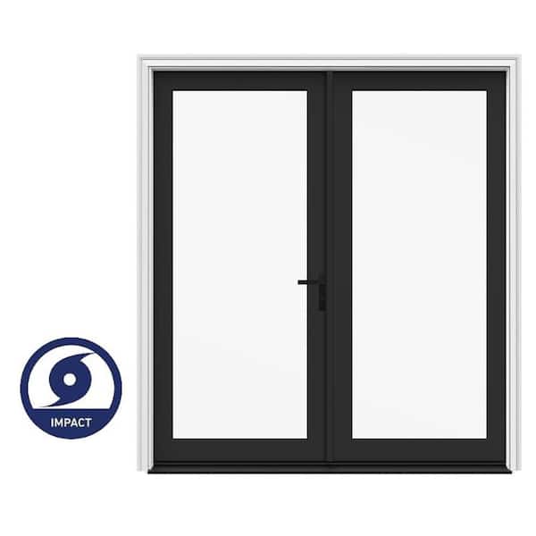 72 in. x 80 in. F4500 Left-Hand/Inswing Black Fiberglass French Patio Door w/ Low-E Impact Glass and Black Handle