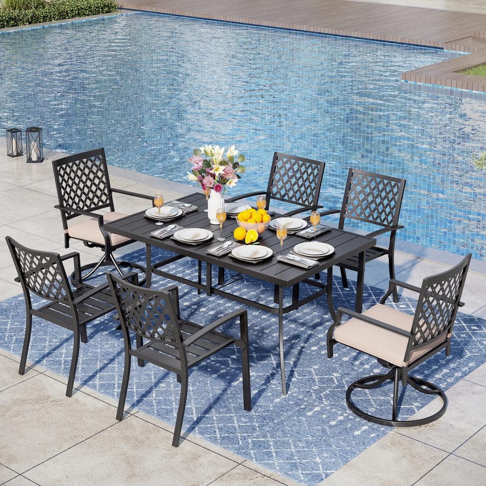 Phi Villa 7-piece Metal Patio Outdoor Dining Set With Rectangle Table 