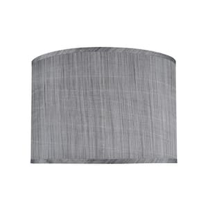 16 in. x 11 in. Grey and Black and Striped Pattern Hardback Drum/Cylinder Lamp Shade