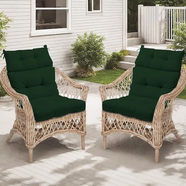 44 in x 20 in Outdoor High Back Dining Chair Cushion Tie Tufted Replacement for Patio Furniture Dark Green(2-Pack)