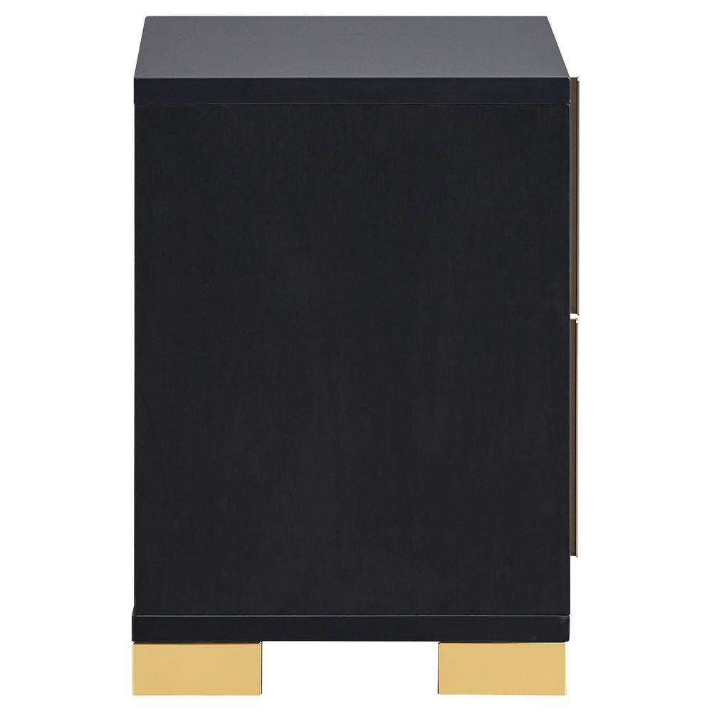 Black and Gold 2-Drawer Modern Nightstand