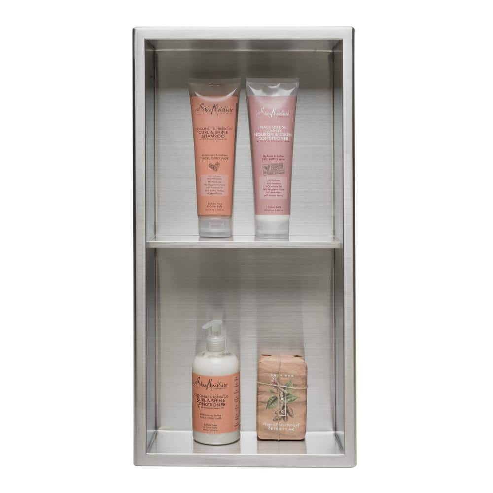 Brushed Stainless Steel Double Shelf Shower Niche