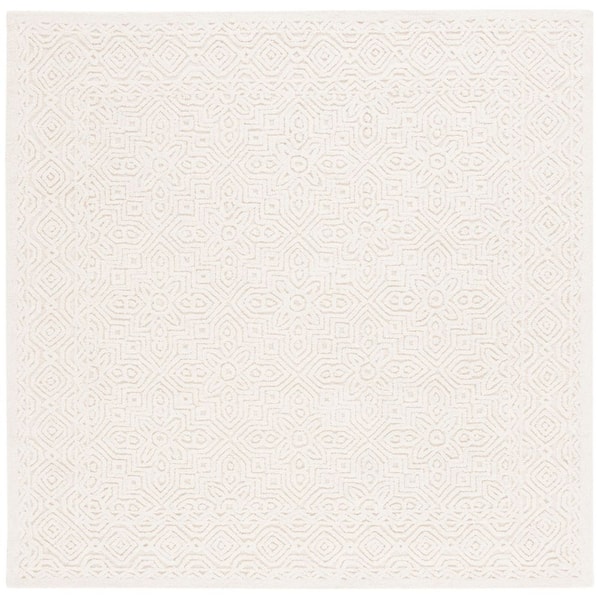Textural 10 ft. x 10 ft. Square Ivory Solid Color Geometric Area Rug