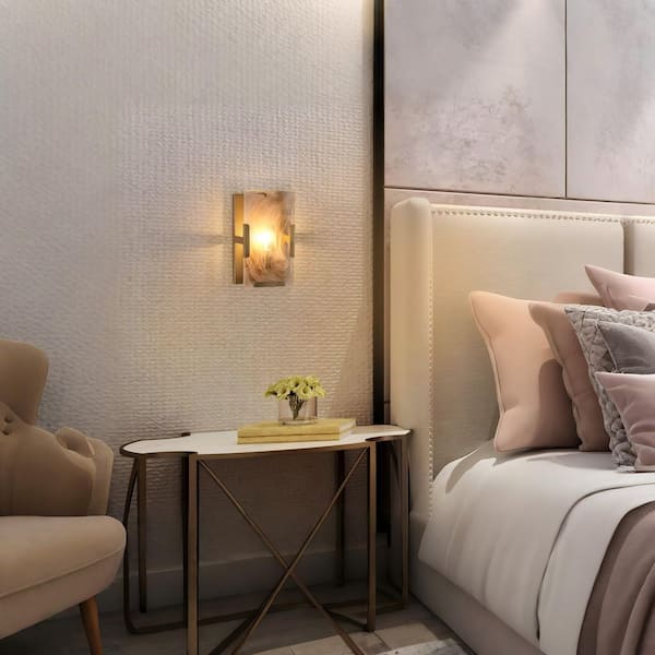 Zevni 6 in. 1-Light Modern Gold Wall Sconce with Cloud-Like Glass
