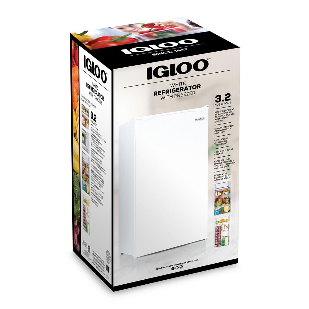 Compact White Freestanding Refrigerator with Glass Shelves