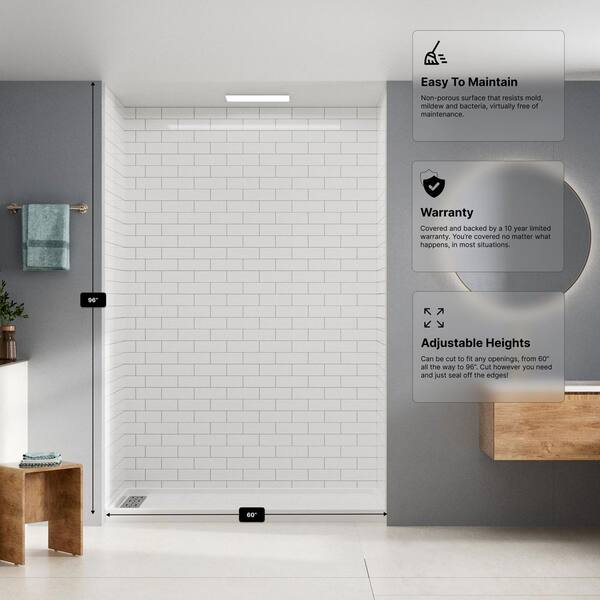 Kobiworks 36 in. L x 60 in. W x 96 in. H Alcove Shower Stall/Kit