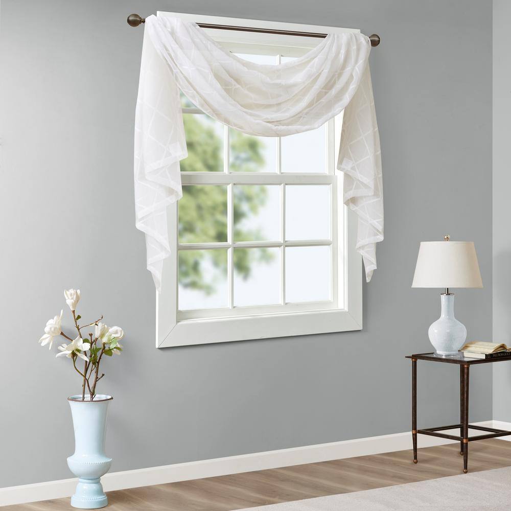White Diamond Sheer Embroidered Ground Length Window Scarf