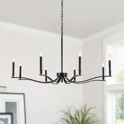 8-Light Black Dimmable Farmhouse Traditional/Classic Candle Linear Chandelier for Dining Living Room No Bulbs Includes