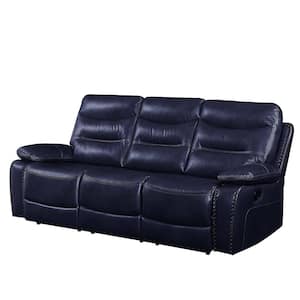 Aashi 38 in. Slope Arm Leather Straight with Wood Frame Sofa in Blue Seats 3