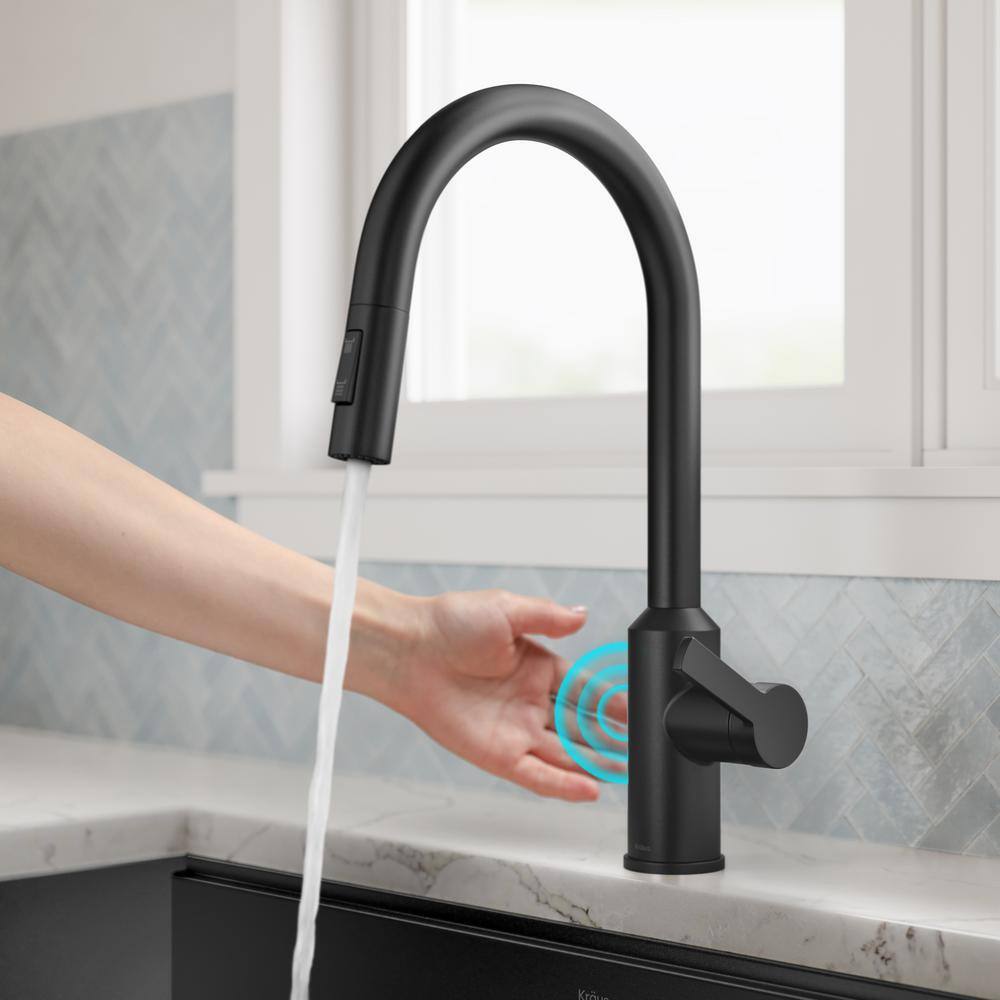 Matte Black Brass Touchless Pull-Down Kitchen Faucet with Spray