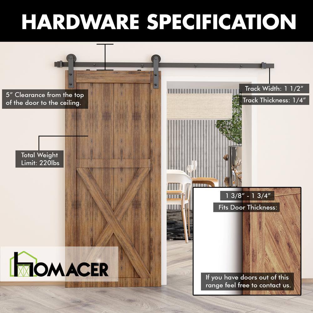 72-Inch Black Rustic Sliding Barn Door Hardware Kit