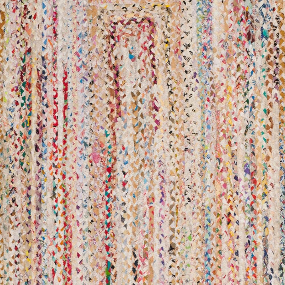 Ivory and Multicolor Braided Wool Cotton Area Rug